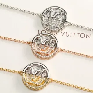 لويس فيتون LV دائري فضي ذهبي مرصع كريستال دائري مونوجرام تشيزم سوار