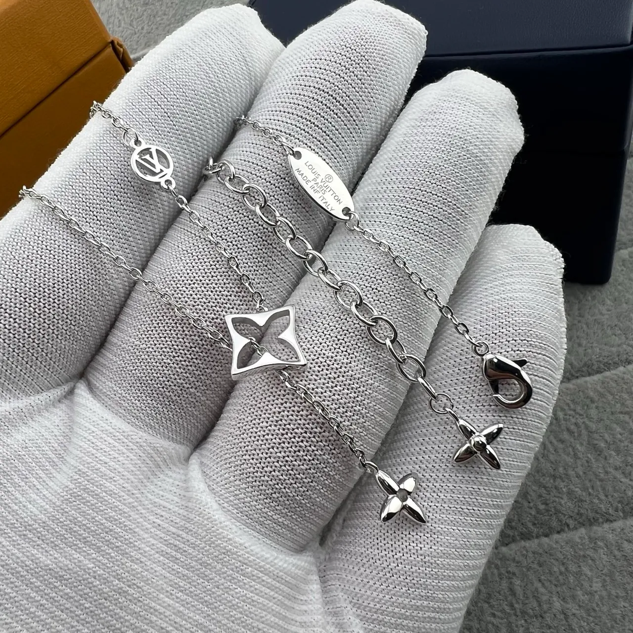Louis Vuitton LV Flower Monogram Necklace Gold and Silver Tone Necklaces 5