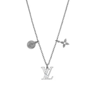 Louis Vuitton LV Flower Silver Chain Multi-Charm Pendant Necklace