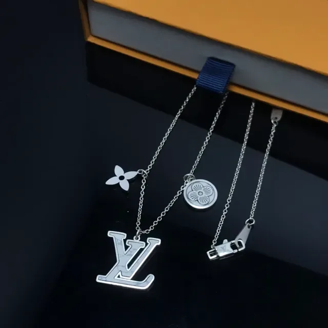 Louis Vuitton LV Flower Silver Chain Multi-Charm Pendant Necklace 2