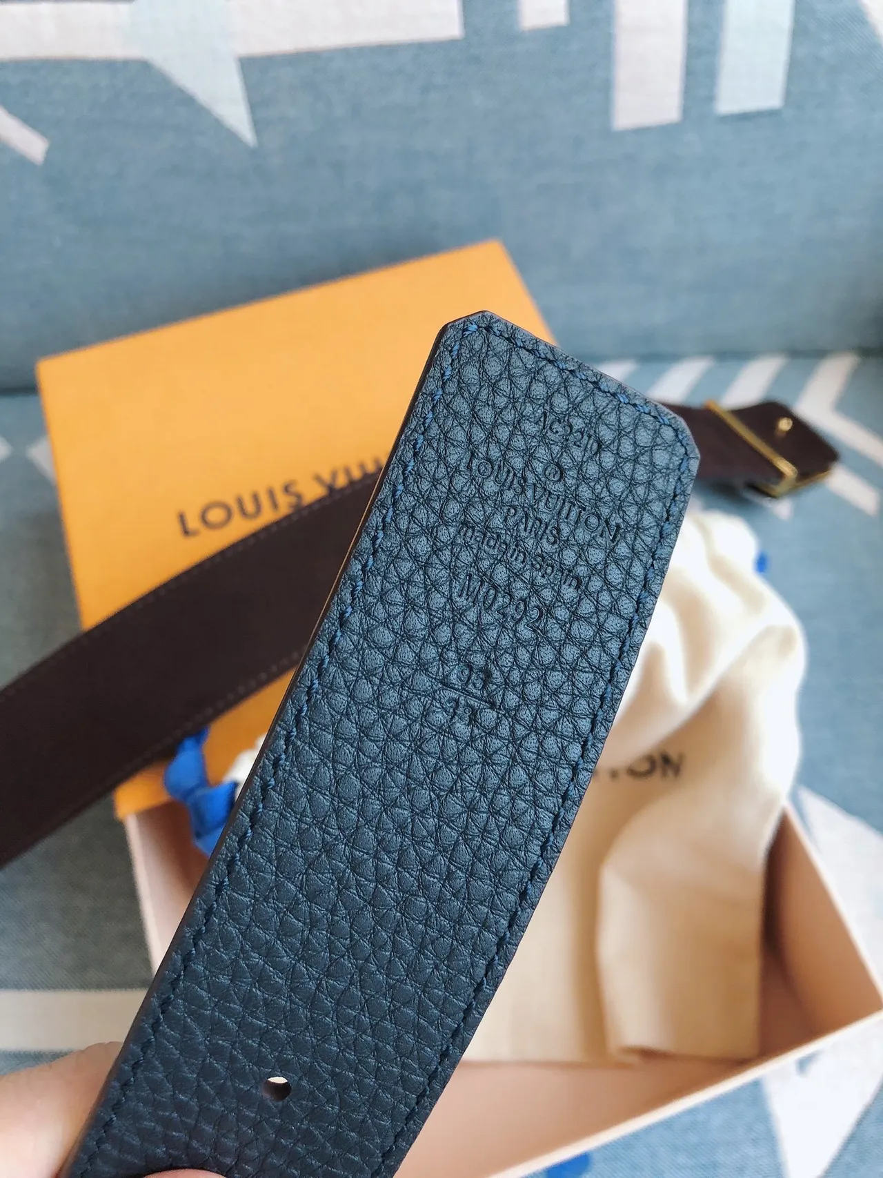 Louis Vuitton LV Initiales Blue Pebbled Leather Belt 6