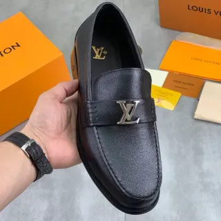 Louis Vuitton LV 乐福鞋 黑色粒纹皮革 便士乐福鞋
