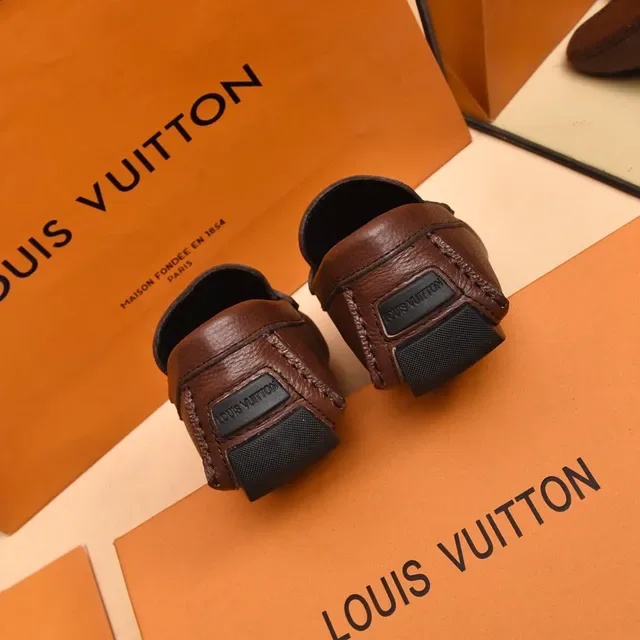 Louis Vuitton LV Logo Strap Loafer Brown Black Pebbled Leather Metal Loafer 2
