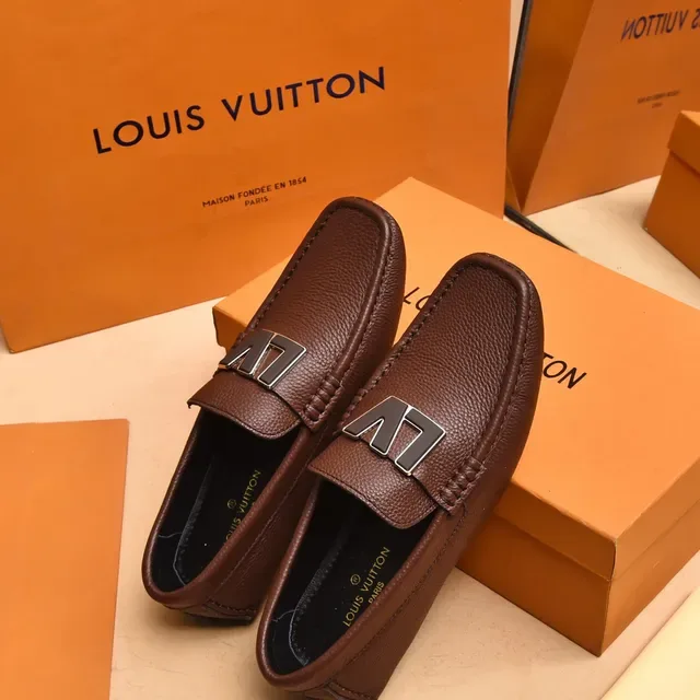 Louis Vuitton LV Logo Strap Loafer Brown Black Pebbled Leather Metal Loafer 3