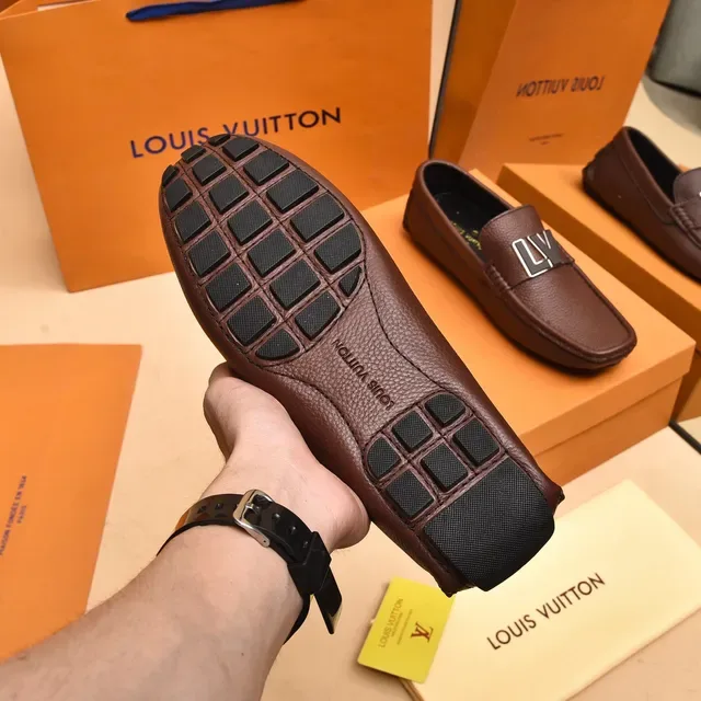 Louis Vuitton LV Logo Strap Loafer Brown Black Pebbled Leather Metal Loafer 4
