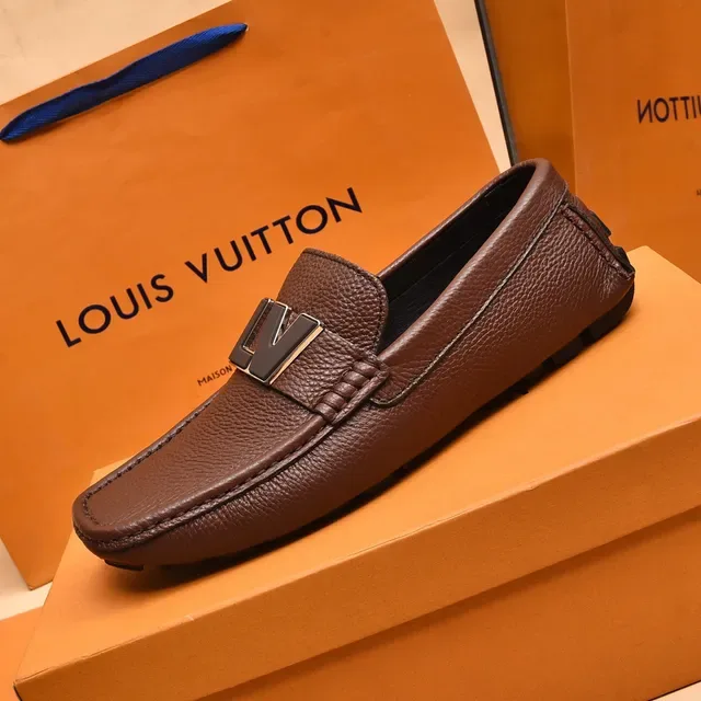 Louis Vuitton LV Logo Strap Loafer Brown Black Pebbled Leather Metal Loafer 5