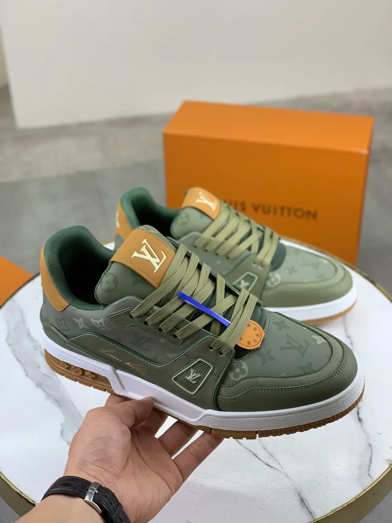 路易威登 LV Trainer 军绿色米色 印花上层叠层合成材料 生活方式运动鞋 5