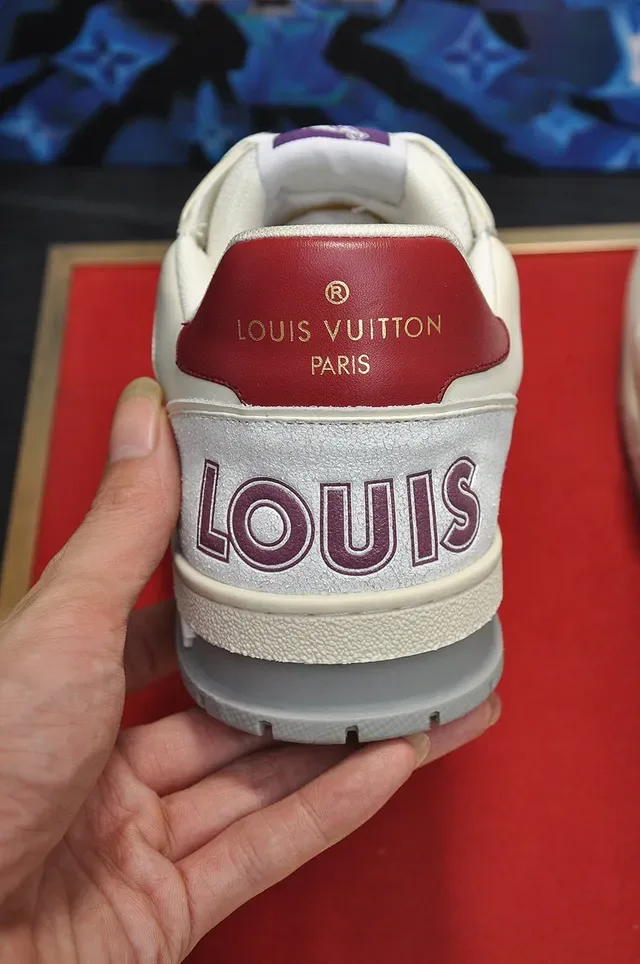 Louis Vuitton LV Trainer Beige Purple Layered Leather-Mesh Upper Sculpted Multi-Tone Midsole Lifestyle Sneakers 2