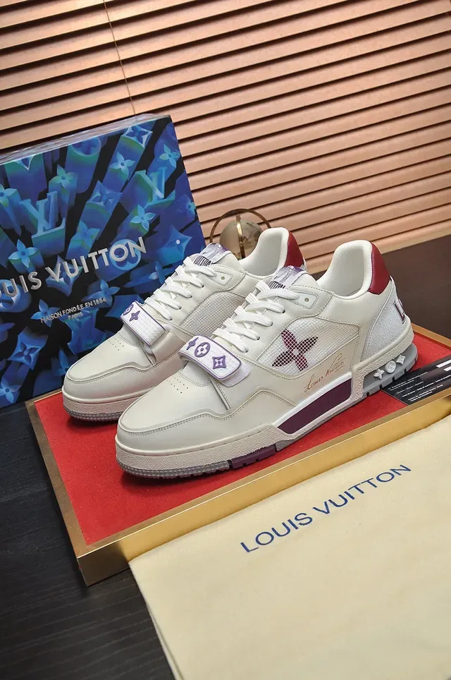 Louis Vuitton LV Trainer Beige Purple Layered Leather-Mesh Upper Sculpted Multi-Tone Midsole Lifestyle Sneakers 7