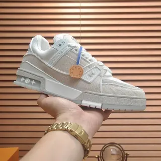 Louis Vuitton LV Trainer Beige White Monogram Jacquard Upper Layered Sculpted Midsole Lifestyle Sneakers