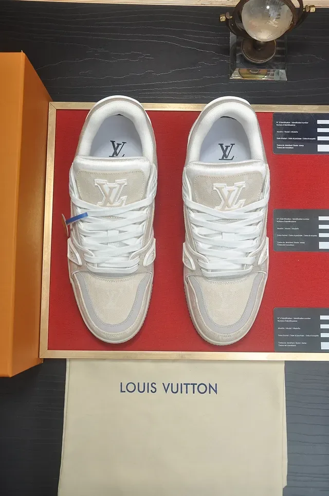 Louis Vuitton LV Trainer Beige Blanc Monogramme Jacquard Upper Layered Sculpted Midsole Lifestyle Sneakers 5