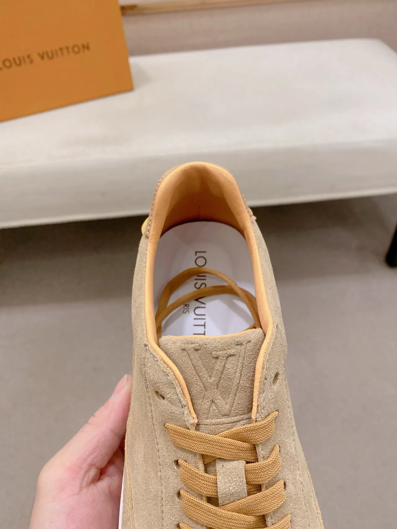 Louis Vuitton LV Trainer Beige White Suede Upper Low-Top Lifestyle Sneakers 4