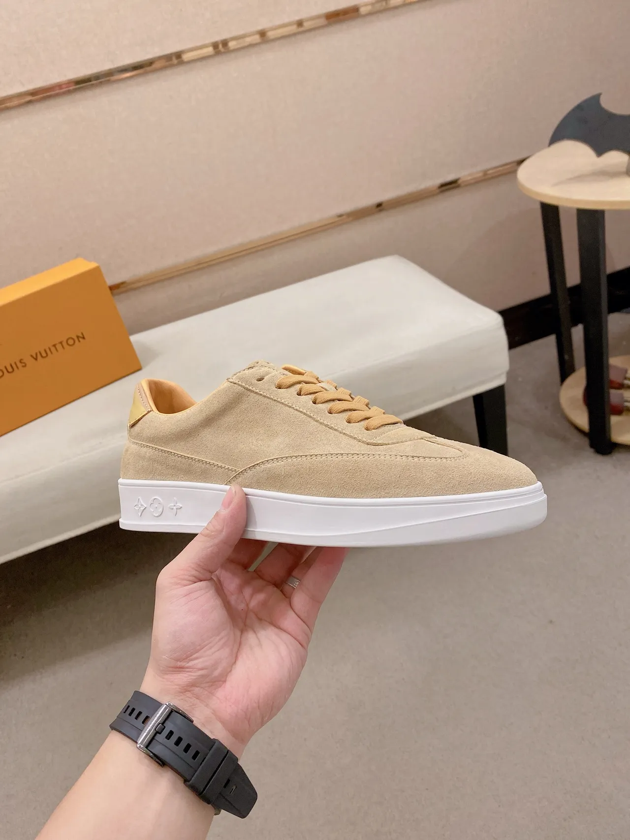 Louis Vuitton LV Trainer Beige White Suede Upper Low-Top Lifestyle Sneakers 5
