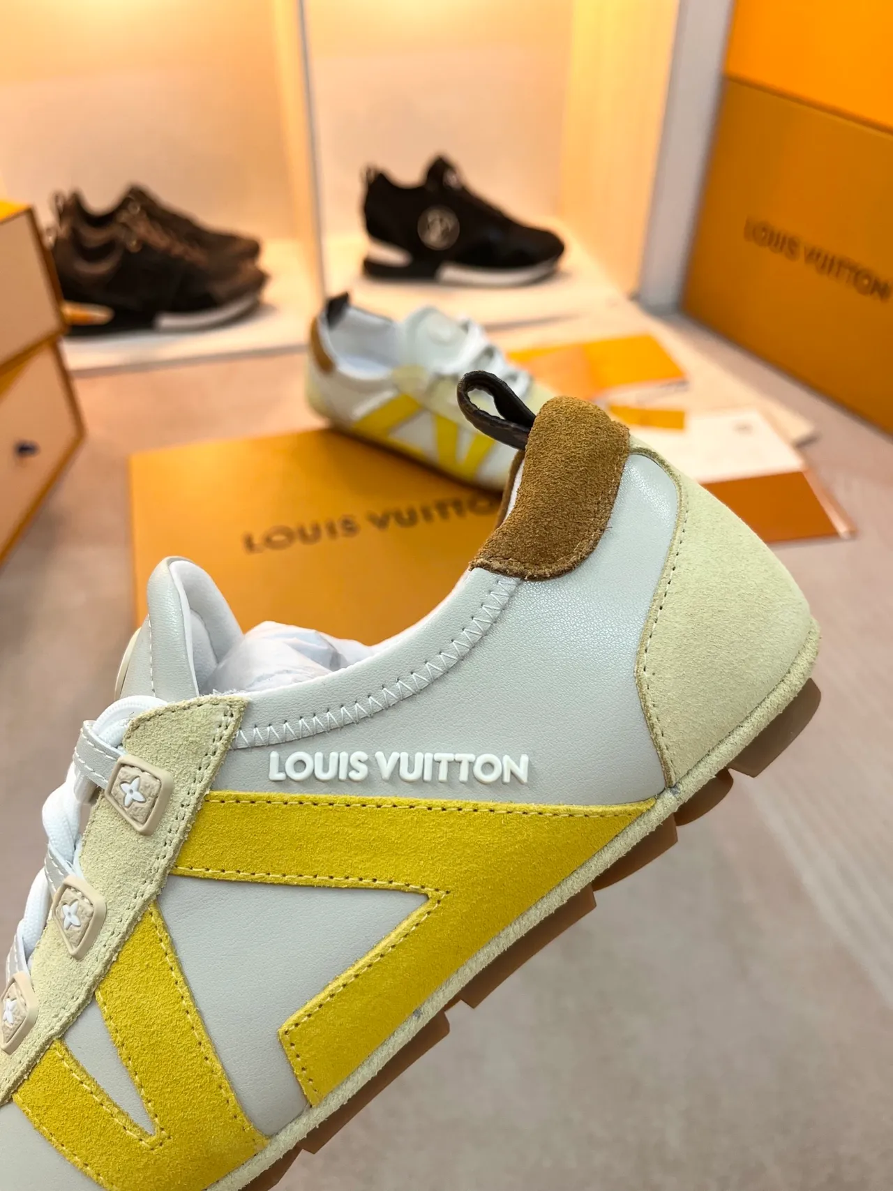 Louis Vuitton LV Trainer Beige Yellow Multi-Panel Suede And Leather Contrast Strap Overlay Lifestyle Sneakers 2