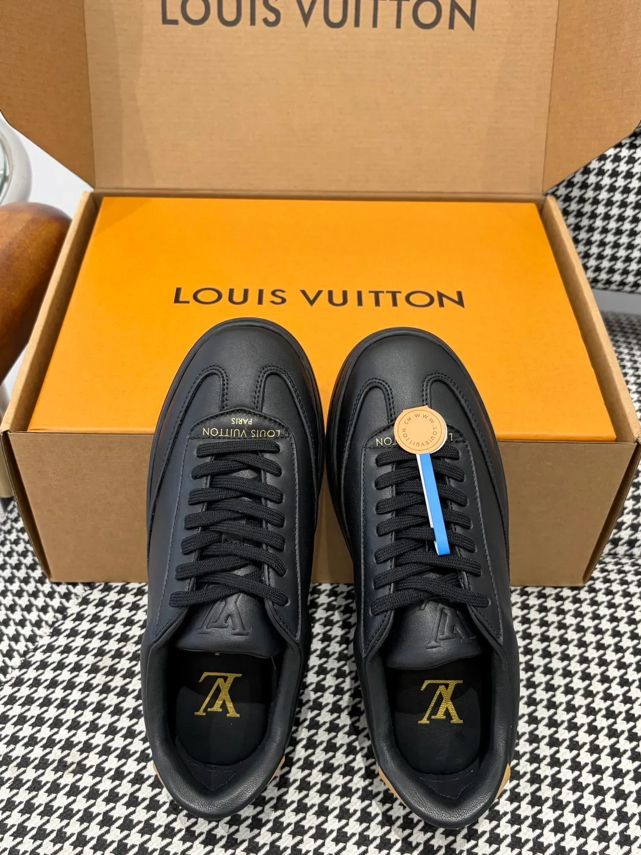 Louis Vuitton LV Trainer Black Beige Leather Upper Platform Sole Lifestyle Sneakers 3