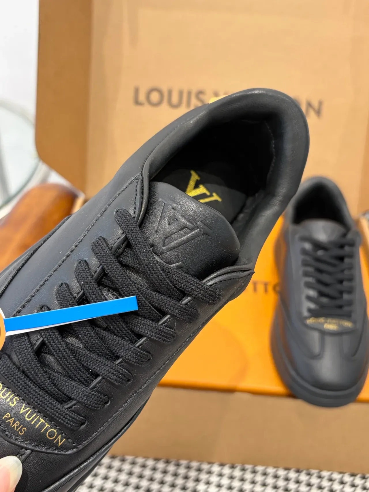 Louis Vuitton LV Trainer Black Beige Leather Upper Platform Sole Lifestyle Sneakers 4