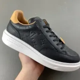 Louis Vuitton LV Trainer Black Beige Monogram-Embossed Leather Low-Top Lifestyle Sneakers