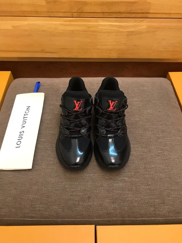 Louis Vuitton LV Trainer Black Red Glossy Patent Leather Mesh Paneling Chunky Sneakers 2