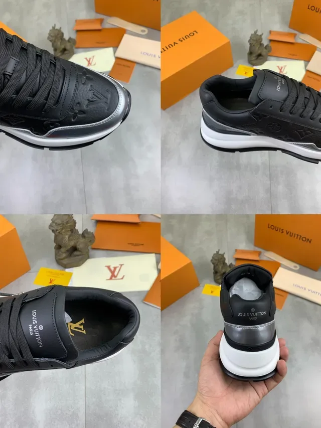 Louis Vuitton LV Trainer أحذية رياضية أسلوب حياة أسود فضية منقوشة مونوغرام جلد لمسات معدنية 3