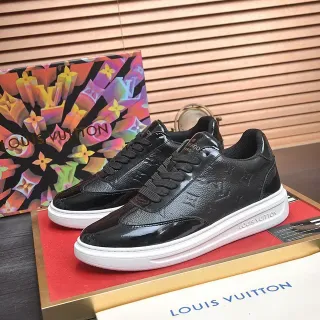 Louis Vuitton LV Trainer Negro Blanco Embossed Monogram Cuero Brillo Patent Accents Lifestyle Sneakers