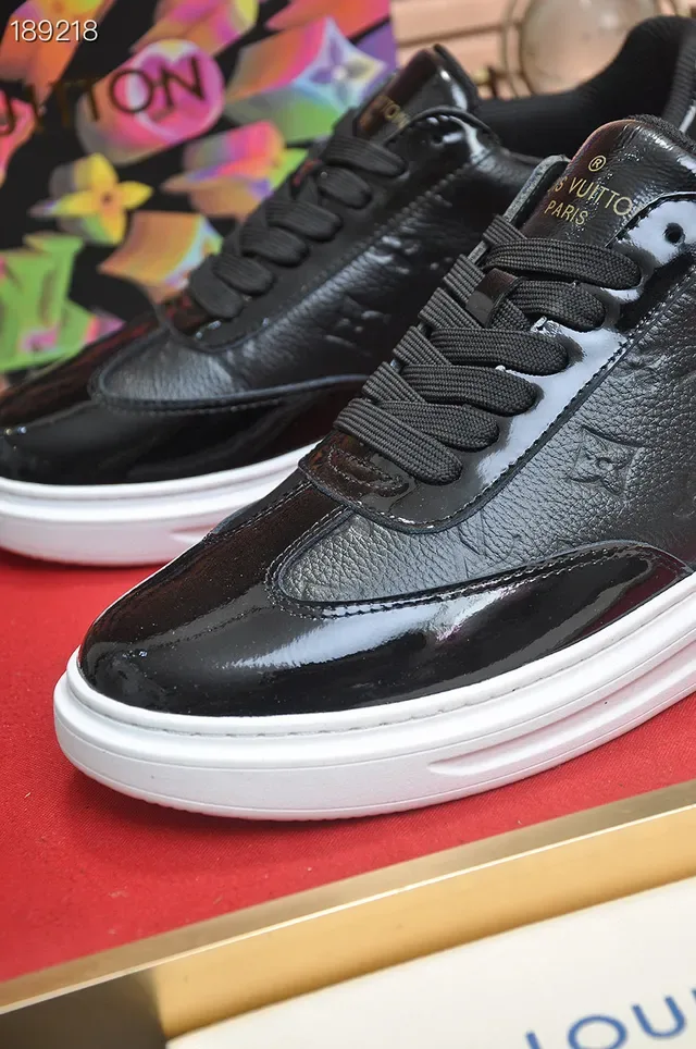 Louis Vuitton LV Trainer Black White Embossed Monogram Leather Glossy Patent Accents Lifestyle Sneakers 4
