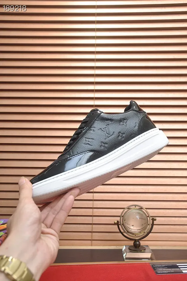 Louis Vuitton LV Trainer Black White Embossed Monogram Leather Glossy Patent Accents Lifestyle Sneakers 5