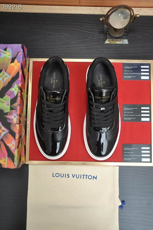 Louis Vuitton LV Trainer Black White Embossed Monogram Leather Glossy Patent Accents Lifestyle Sneakers 8