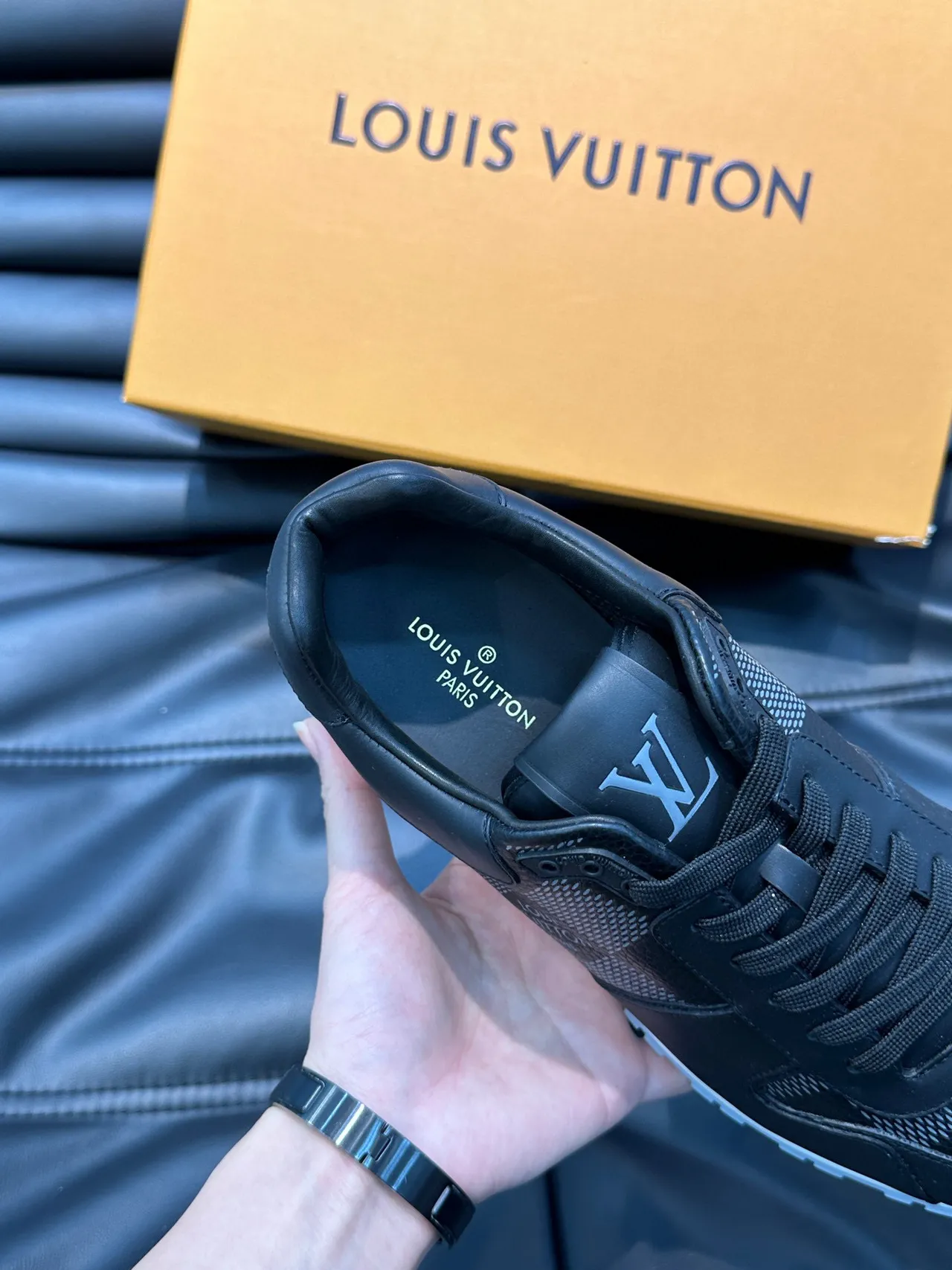 Louis Vuitton LV Trainer Black White Leather And Mesh Upper Monogram Tongue Detail Lifestyle Sneakers 4
