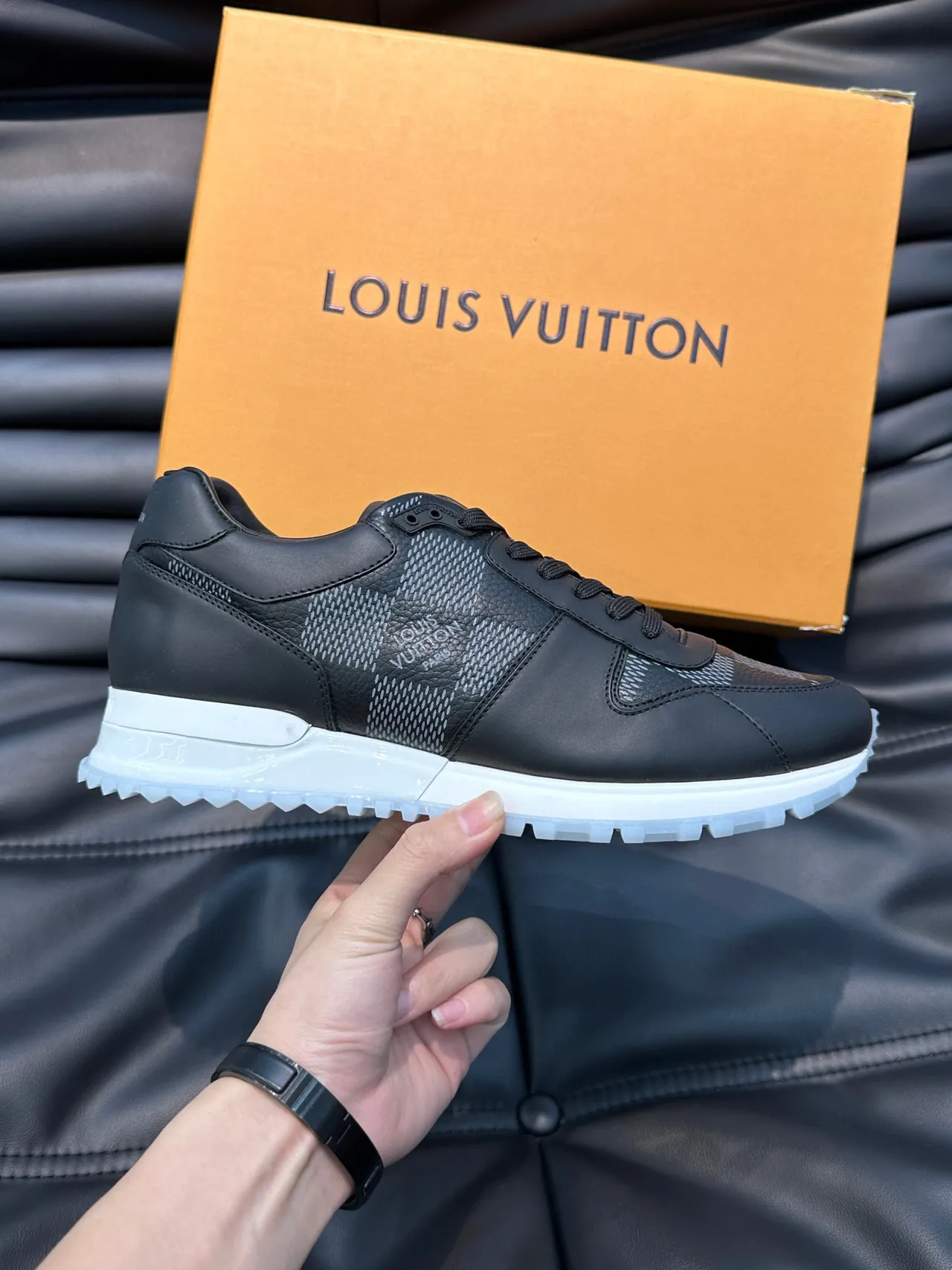 Louis Vuitton LV Trainer Black White Leather And Mesh Upper Monogram Tongue Detail Lifestyle Sneakers 6