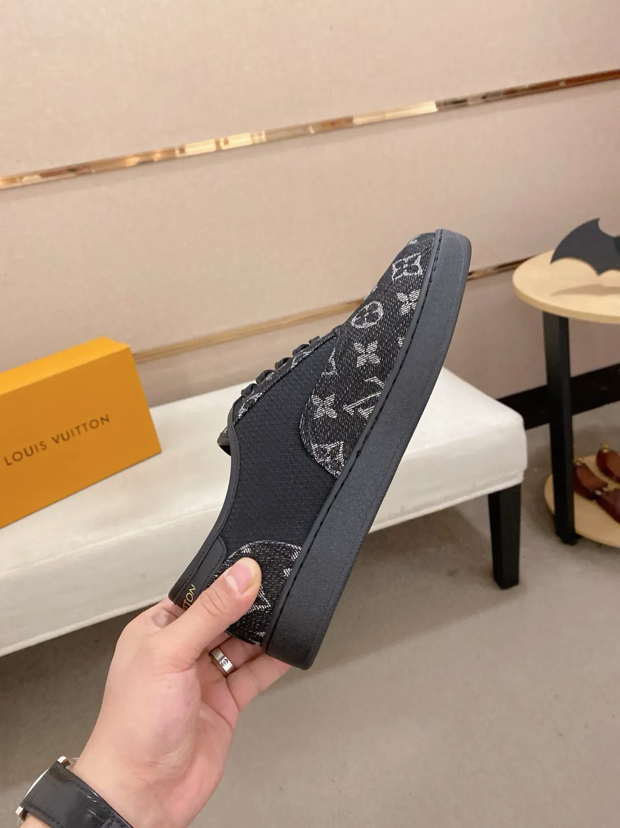Louis Vuitton LV Trainer Black White Monogram Jacquard Panelled Textile Upper Lifestyle Sneakers 5