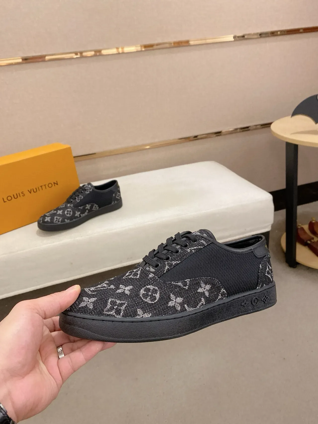 Louis Vuitton LV Trainer Black White Monogram Jacquard Panelled Textile Upper Lifestyle Sneakers 8