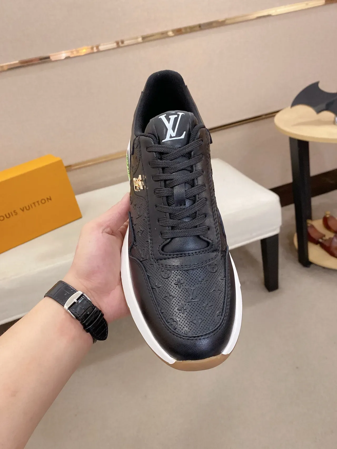 Louis Vuitton LV Trainer Black White Perforated Monogram Leather Sculpted Midsole Lifestyle Sneakers 2
