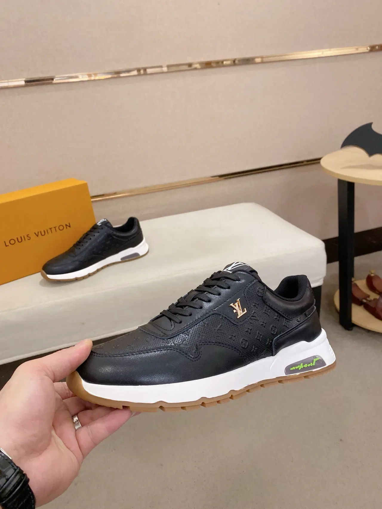 Louis Vuitton LV Trainer Black White Perforated Monogram Leather Sculpted Midsole Lifestyle Sneakers 3