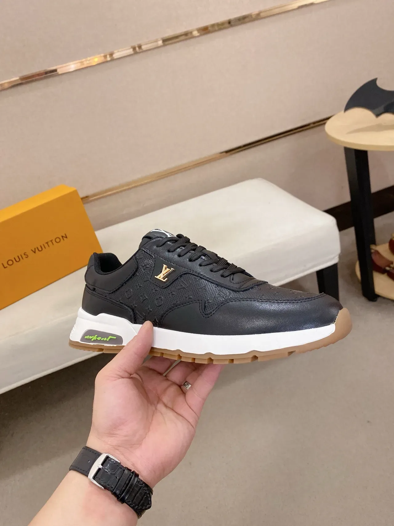 Louis Vuitton LV Trainer Black White Perforated Monogram Leather Sculpted Midsole Lifestyle Sneakers 4