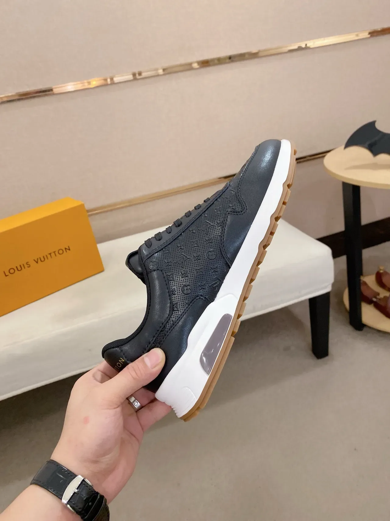 Louis Vuitton LV Trainer Black White Perforated Monogram Leather Sculpted Midsole Lifestyle Sneakers 5