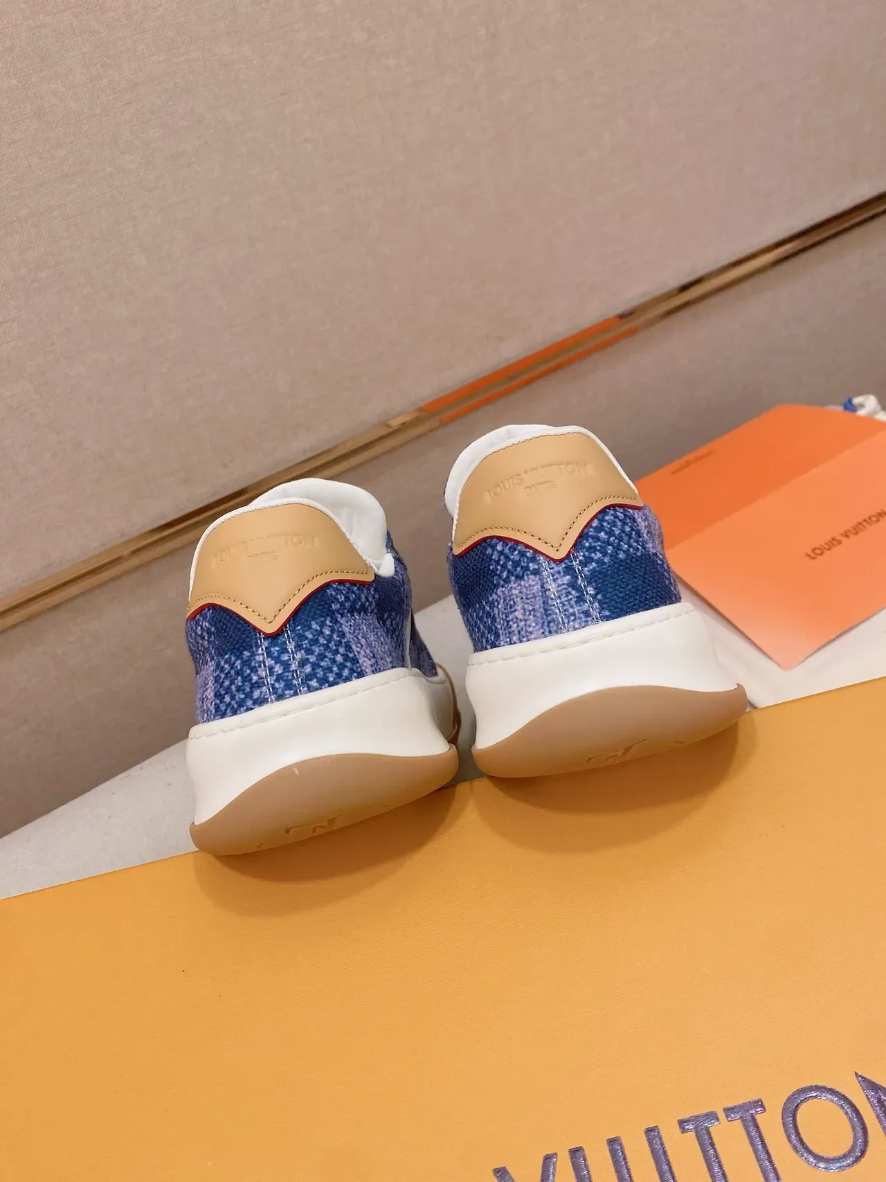 Louis Vuitton LV Trainer Blue Beige Pixelated Textile Upper Grid-Patterned Rubber Outsole Lifestyle Sneakers 8