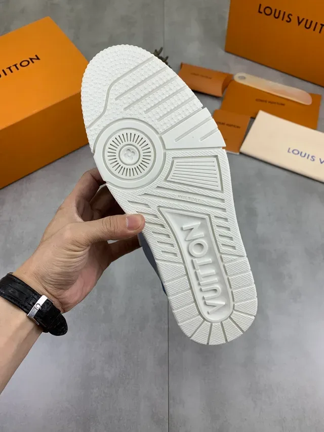 Louis Vuitton LV Trainer Blue White Denim-Textured Upper Monogram-Embossed Lifestyle Sneakers 3