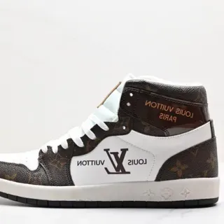 Louis Vuitton LV Trainer marrón y blanco tacón alto monograma lona estilo de vida zapatillas