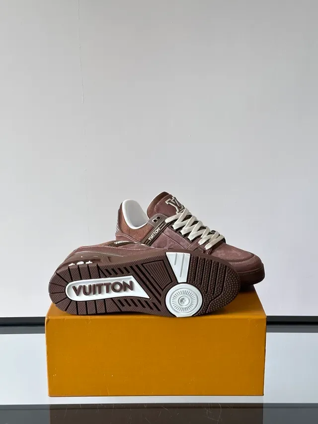 Louis Vuitton LV Trainer Brown White Layered Suede-Canvas Upper Monogrammed Heel Tab Lifestyle Sneakers 2