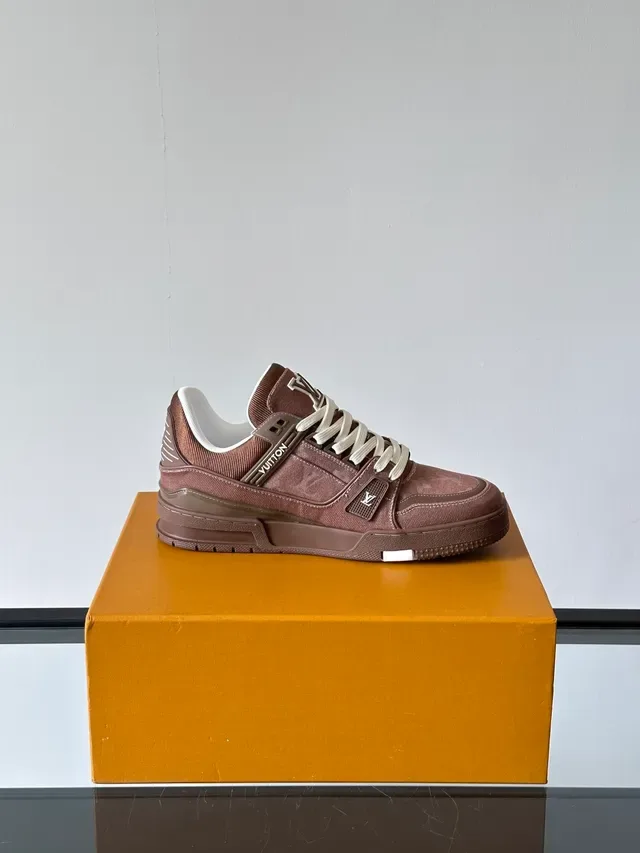 Louis Vuitton LV Trainer Brown White Layered Suede-Canvas Upper Monogrammed Heel Tab Lifestyle Sneakers 4