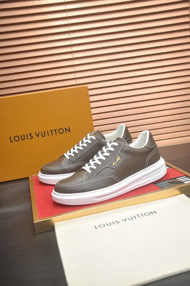 Louis Vuitton LV Trainer بني أبيض جلد علوي منصة حذاء أسلوب حياة 4