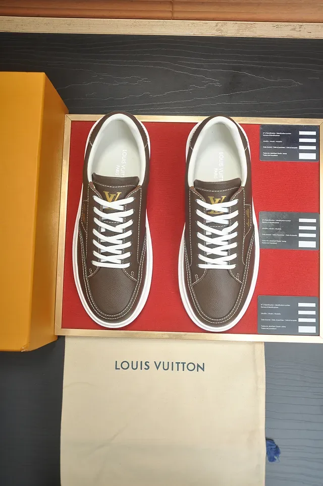 Louis Vuitton LV Trainer بني أبيض جلد علوي منصة حذاء أسلوب حياة 5