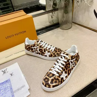 Louis Vuitton LV Trainer Marrón Blanco Imprimé Léopard Peau de Veau Monogram Fleurs Apliqués Lifestyle Sneakers
