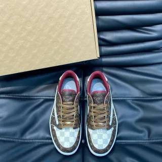 Louis Vuitton LV Trainer marrón blanco monograma lona Damier Check cap de punta zapatillas lifestyle