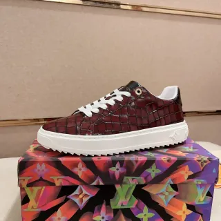 Louis Vuitton LV Trainer Burdeos Blanco Cuero con estampado de cocodrilo Suela de plataforma Zapatillas lifestyle