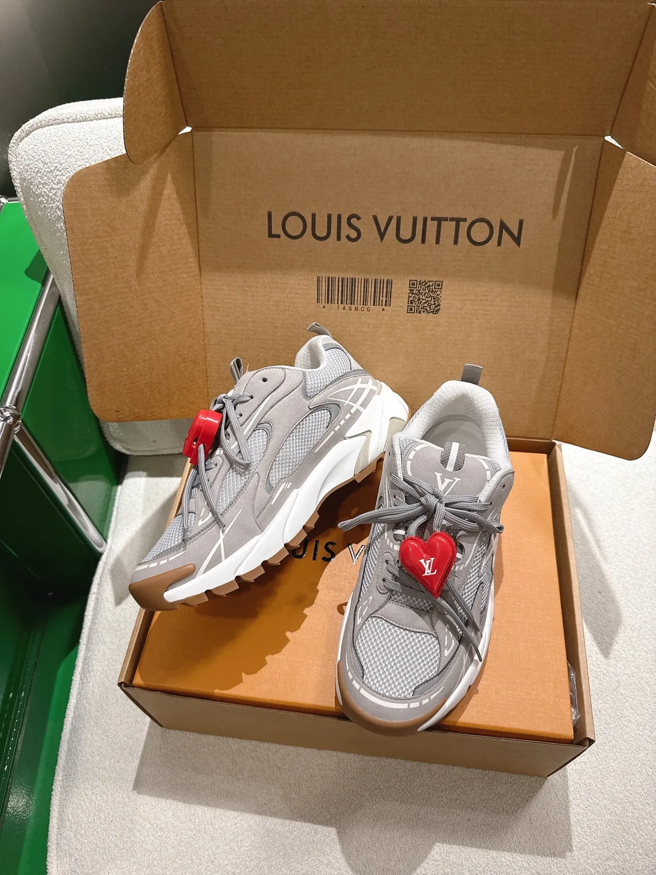 Louis Vuitton LV Trainer Gray Red Sole Mesh And Synthetic Overlay Chunky Sneakers 3