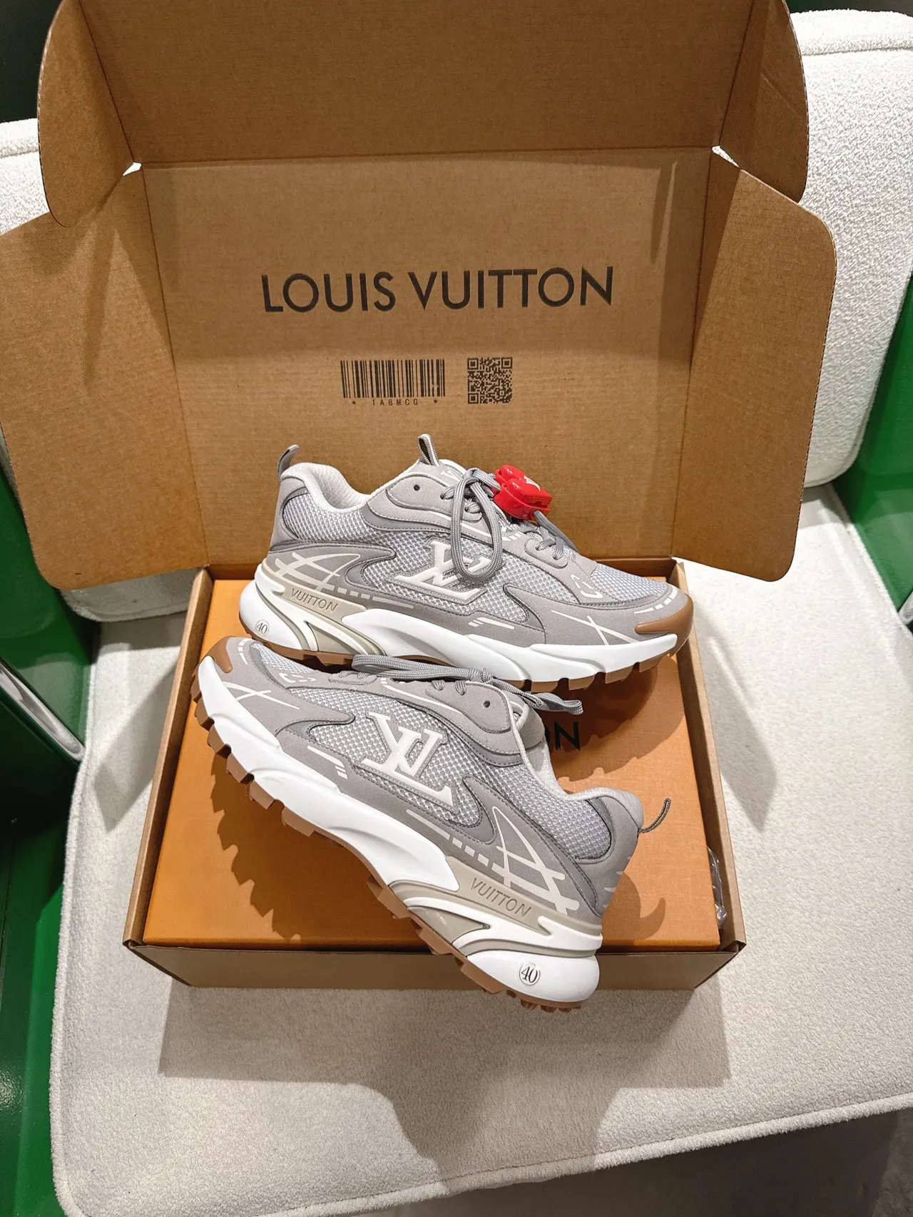 Louis Vuitton LV Trainer Gray Red Sole Mesh And Synthetic Overlay Chunky Sneakers 4