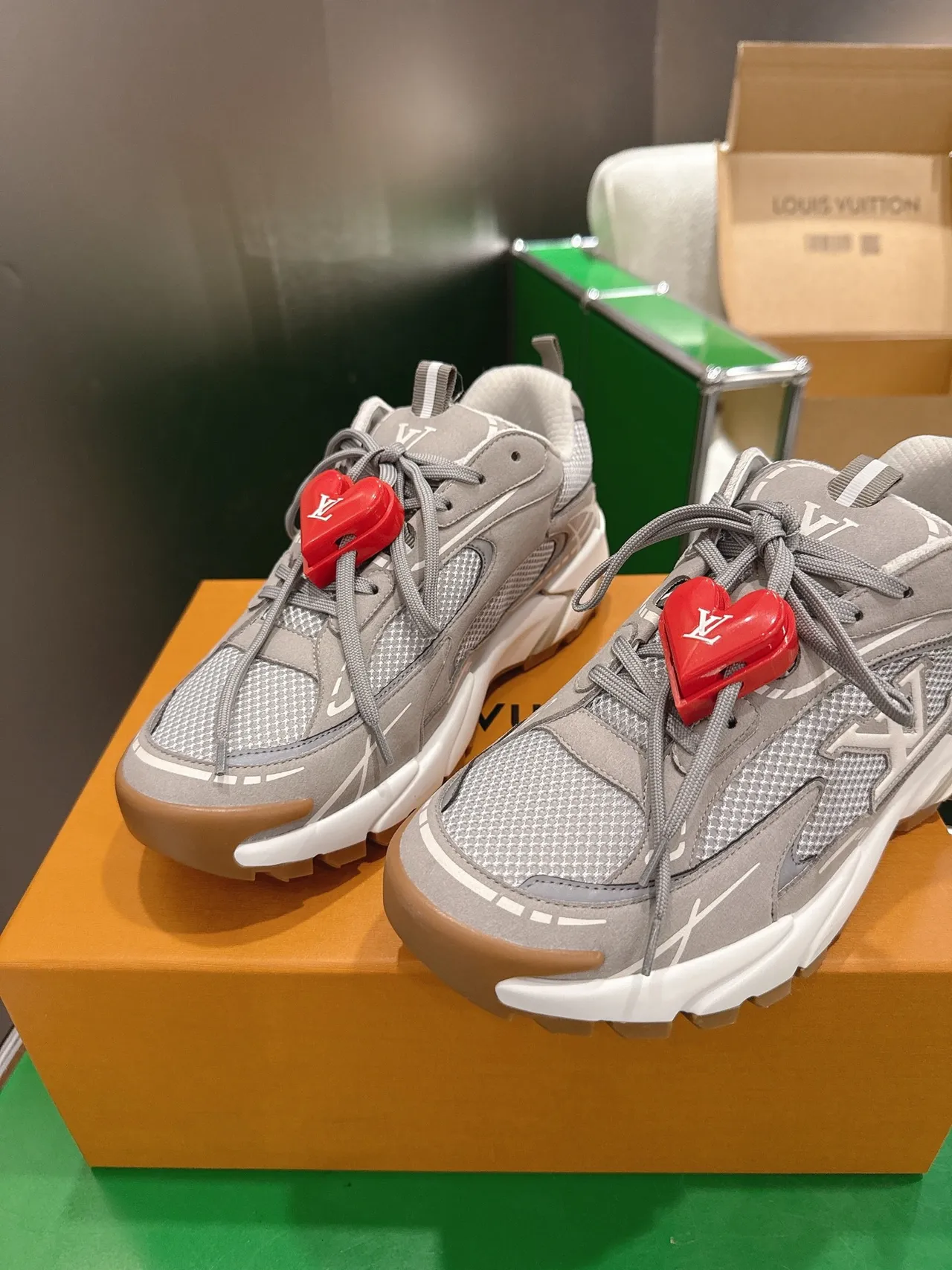Louis Vuitton LV Trainer Gray Red Sole Mesh And Synthetic Overlay Chunky Sneakers 6