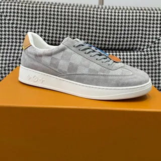 Louis Vuitton LV Trainer Gray White Suede Upper Checkered Monogram Pattern Lifestyle Sneakers