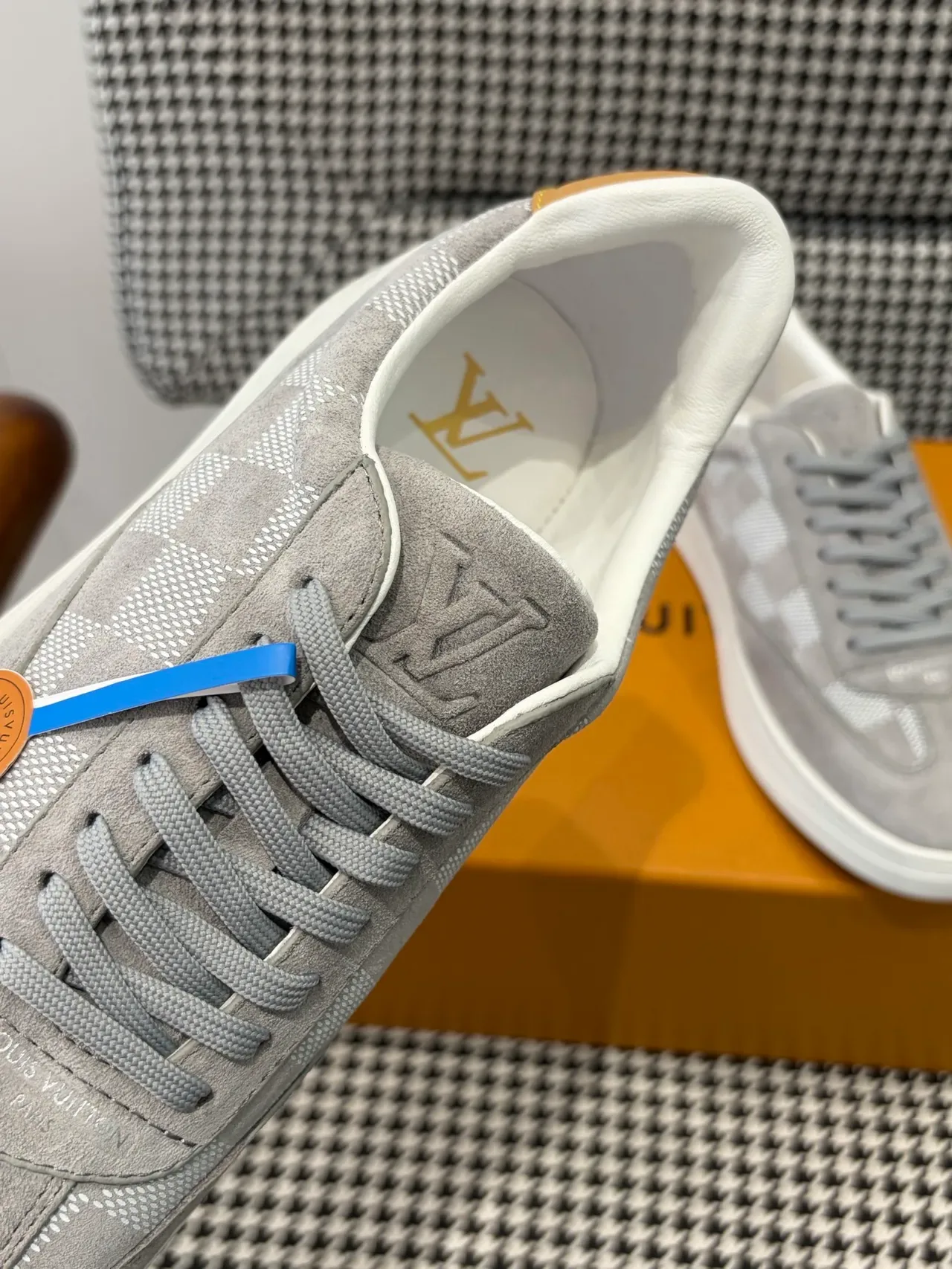 Louis Vuitton LV Trainer Gray White Suede Upper Checkered Monogram Pattern Lifestyle Sneakers 2